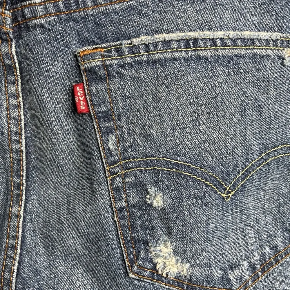 Levis Jeans Mens 36x34 Blue Denim 527 Low Boot Cut Medium Wash Flare Thrashed